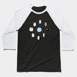 Kawaii Cow Phases of the Moon in Black, White and Light Blue Baseball T-Shirt